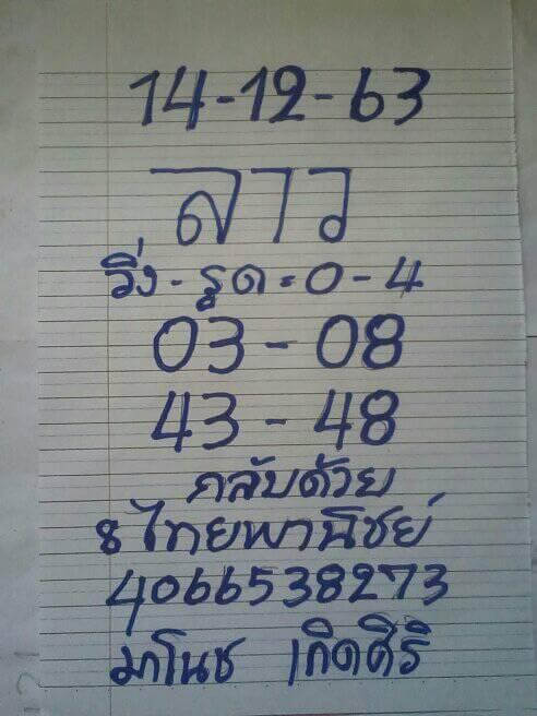 แนวทางหวยลาว 14/12/63 ชุดที่9