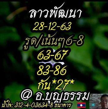 แนวทางหวยลาว 28/12/63 ชุดที่6