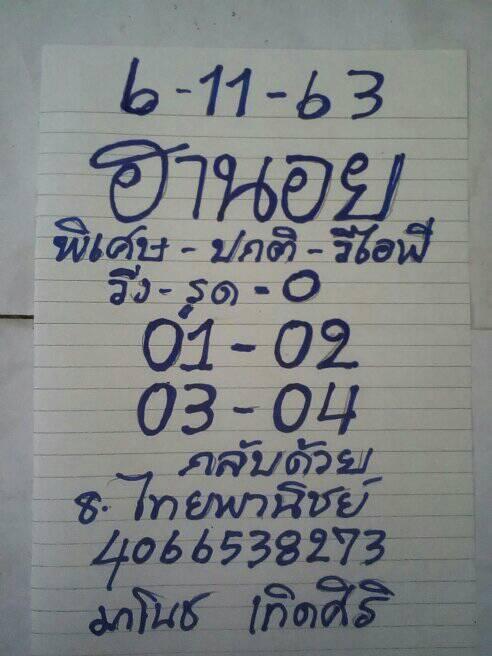 แนวทางหวยฮานอย 6/12/63 ชุดที่7