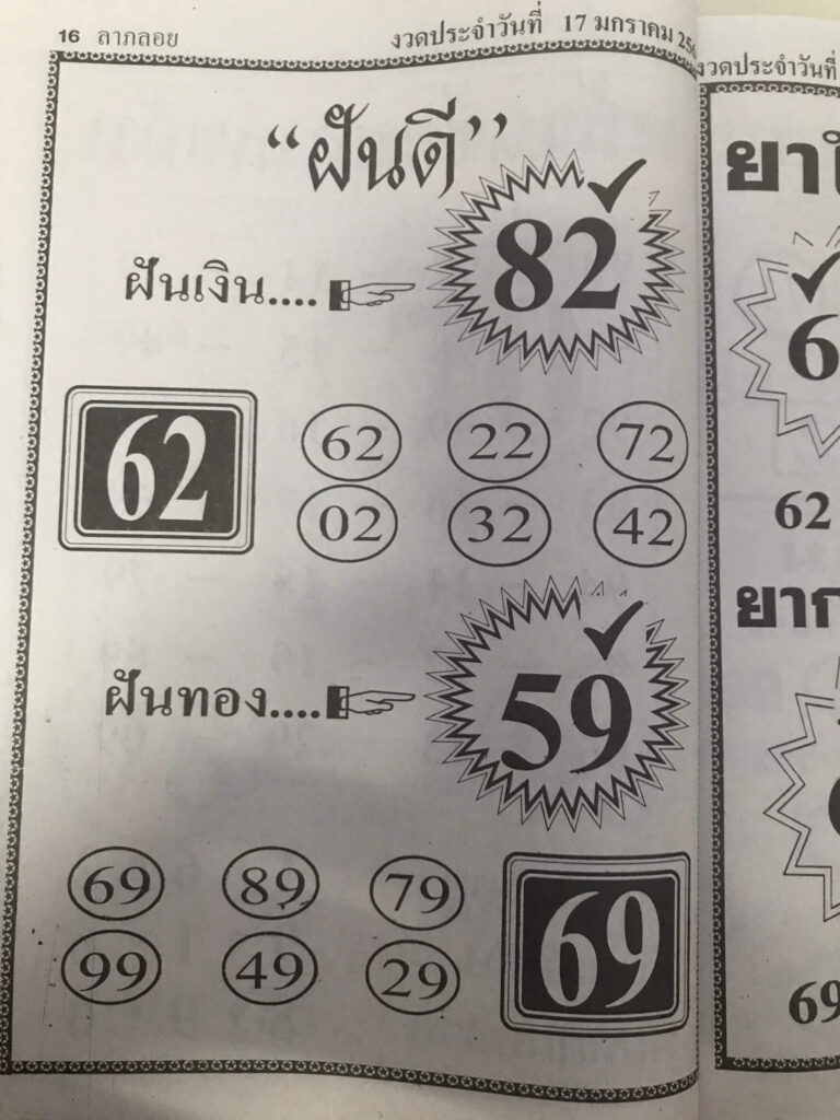 หวยฝันดี 14/1/64