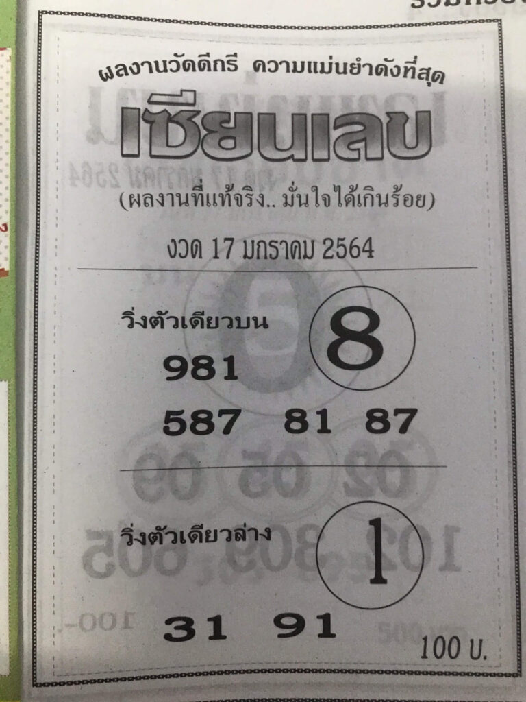 หวยเซียนเลข 17/1/64