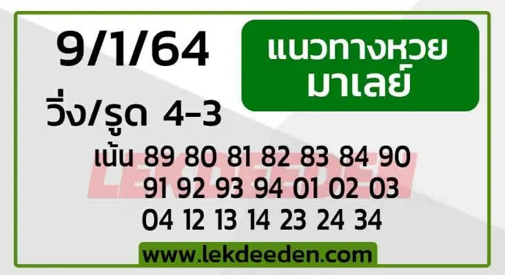 หวยมาเลย์วันนี้ 9/1/64 ชุดที่11