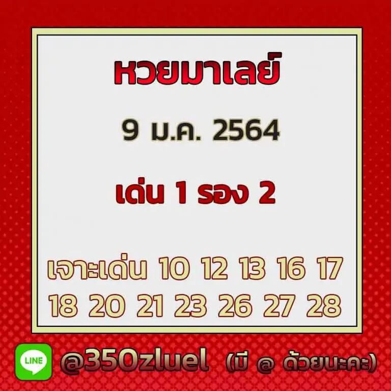 หวยมาเลย์วันนี้ 9/1/64 ชุดที่12