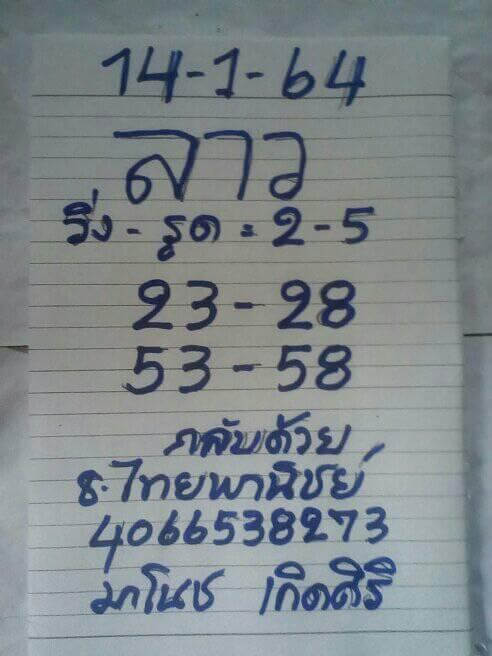 หวยลาววันนี้ 14/1/64 ชุดที่12