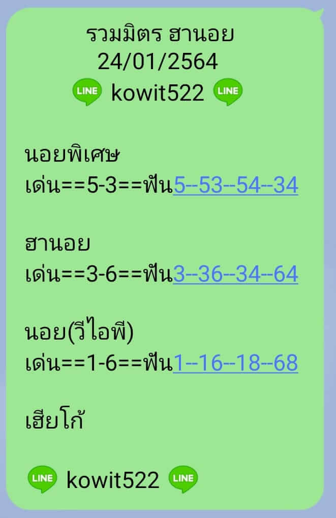 หวยฮานอยวันนี้ 24/1/64 ชุดที่13