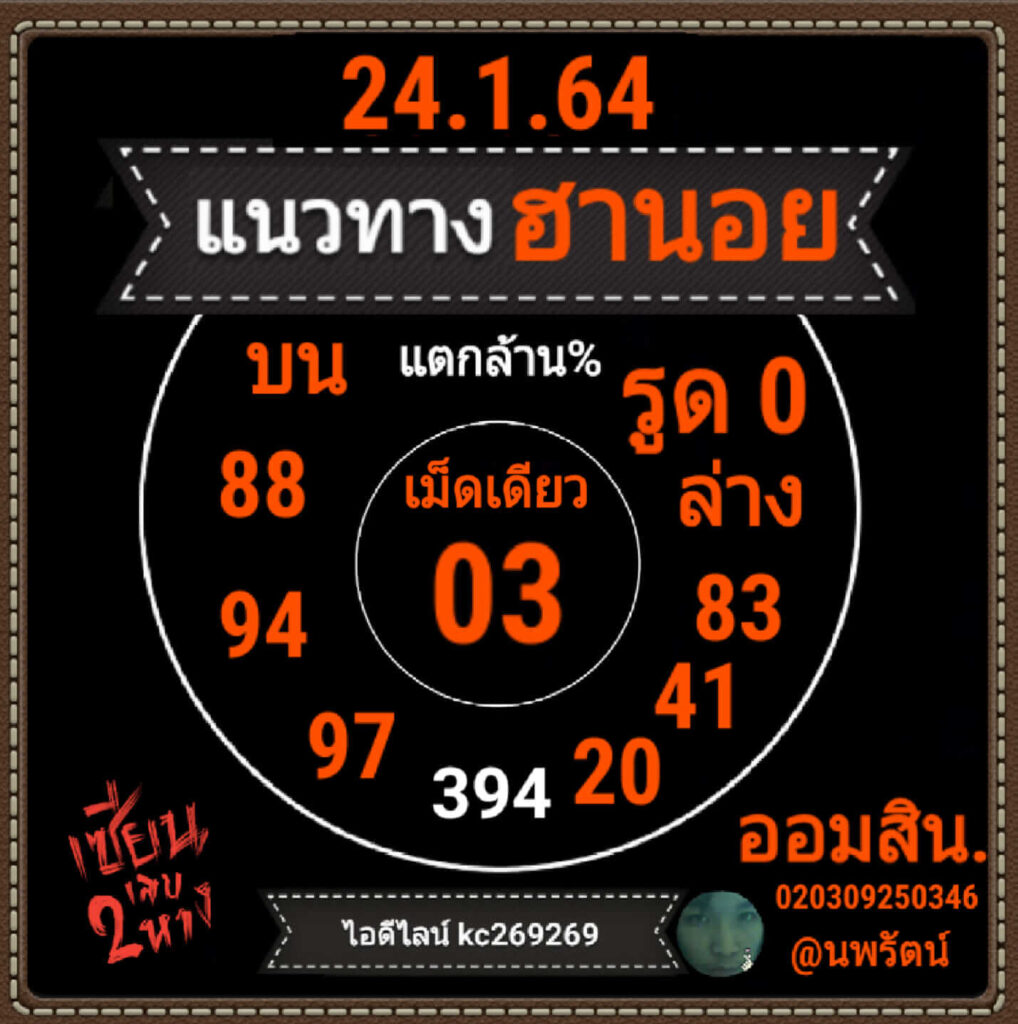 หวยฮานอยวันนี้ 24/1/64 ชุดที่6