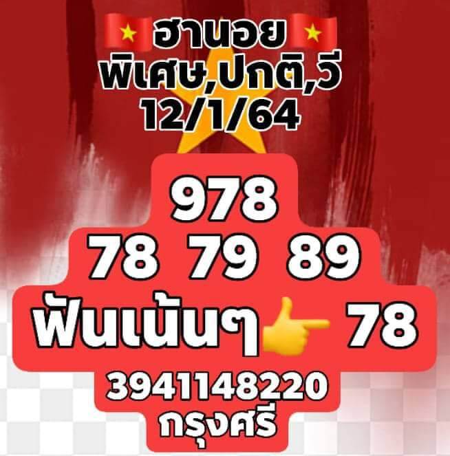 หวยฮานอยวันนี้ 12/1/64 ชุดที่15