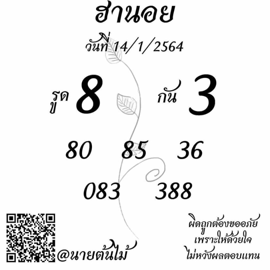 หวยฮานอยวันนี้ 14/1/64 ชุดที่14