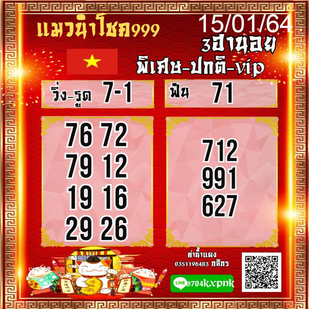 หวยฮานอยวันนี้ 15/1/64 ชุดที่3