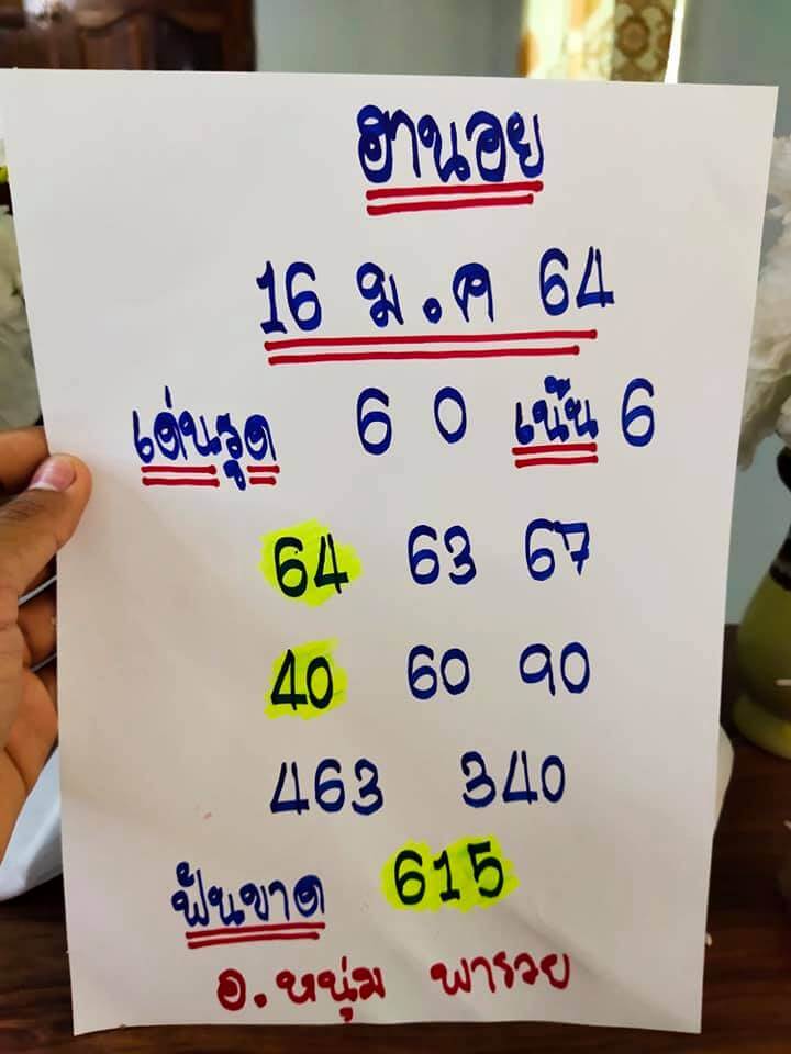 หวยฮานอยวันนี้ 16/1/64 ชุดที่12