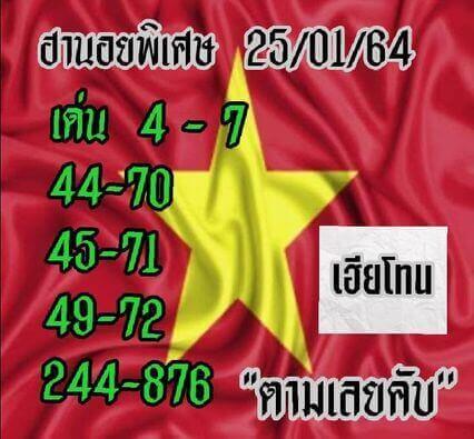 หวยฮานอยวันนี้ 25/1/64 ชุดที่15