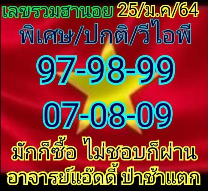 หวยฮานอยวันนี้ 25/1/64 ชุดที่8