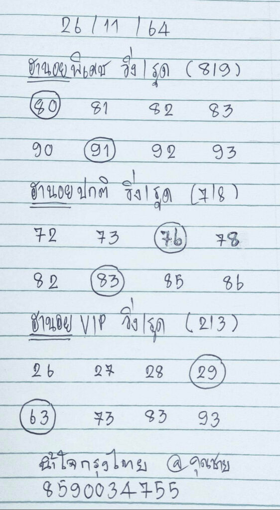 หวยฮานอยวันนี้ 26/1/64 ชุดที่6