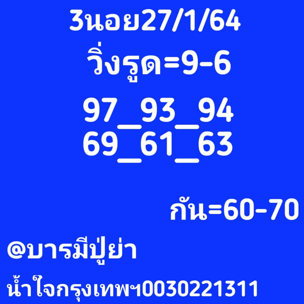 หวยฮานอยวันนี้ 27/1/64 ชุดที่11