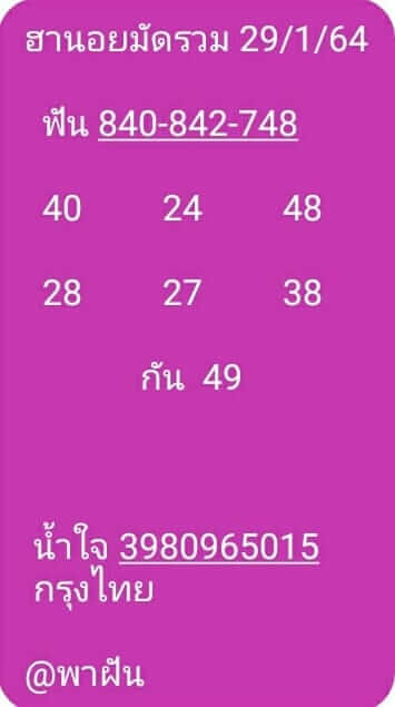 หวยฮานอยวันนี้ 29/1/64 ชุดที่8