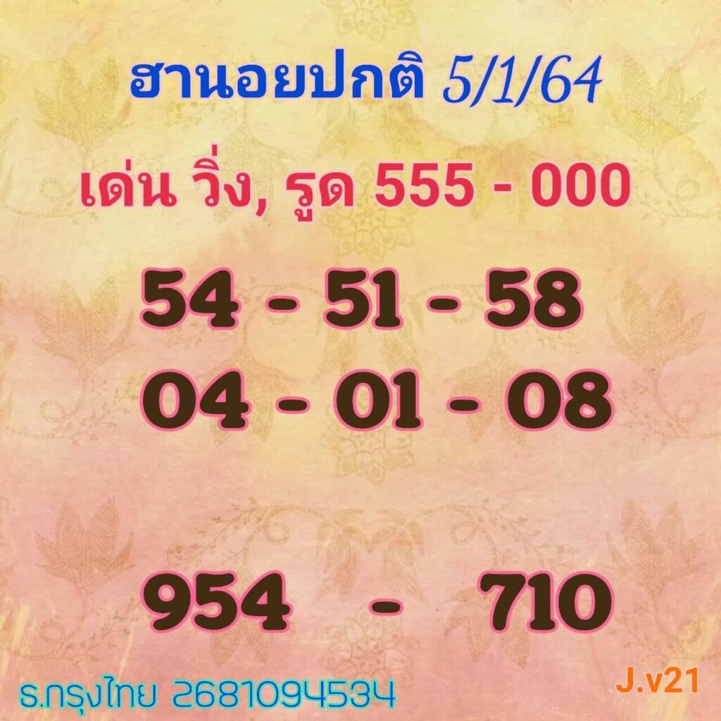 หวยฮานอยวันนี้ 5/1/64 ชุดที่8