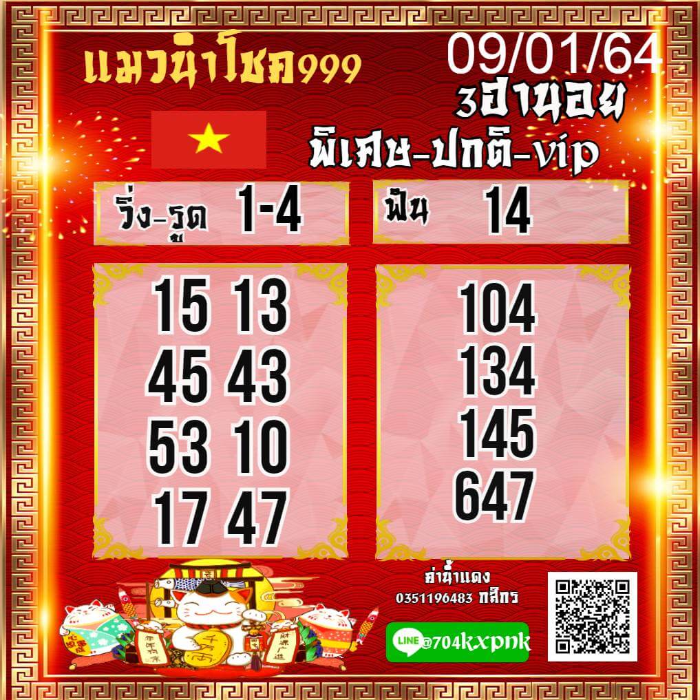 หวยฮานอยวันนี้ 9/1/64 ชุดที่9