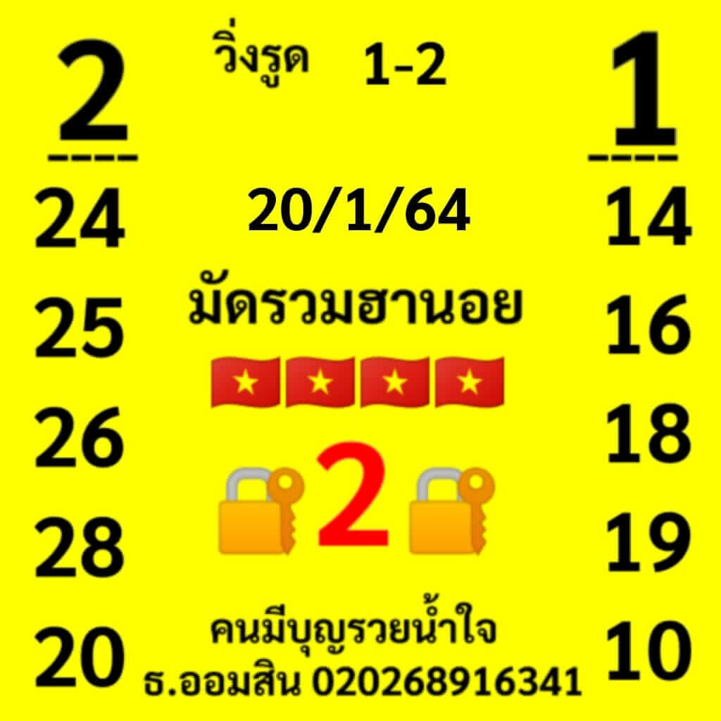 แนวทางหวยฮานอย 20/1/64 ชุดที่2