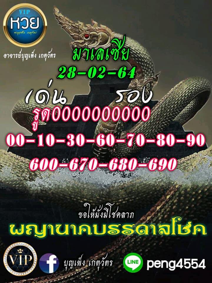 หวยมาเลย์วันนี้ 28/2/64 ชุดที่8