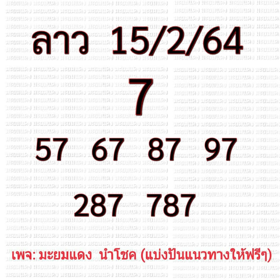 หวยลาววันนี้ 15/2/64 ชุดที่15