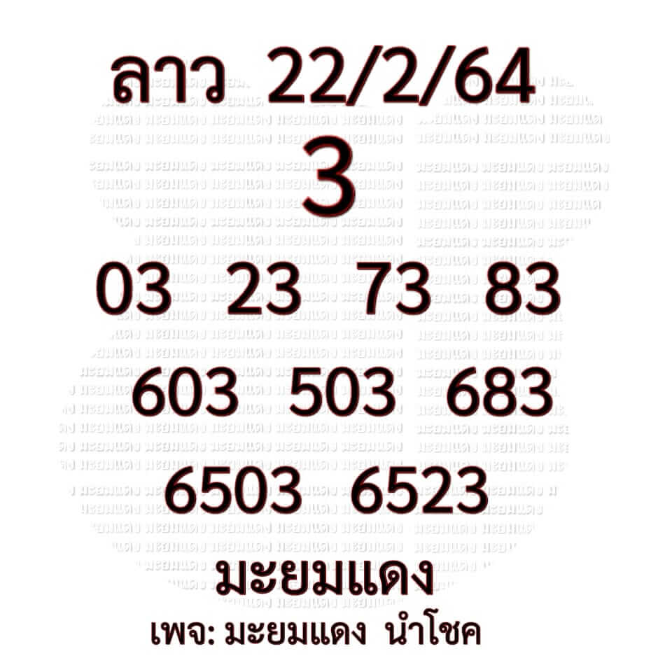 หวยลาววันนี้ 22/2/64 ชุดที่13