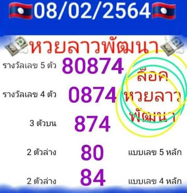 หวยลาววันนี้ 8/2/64 ชุดที่15