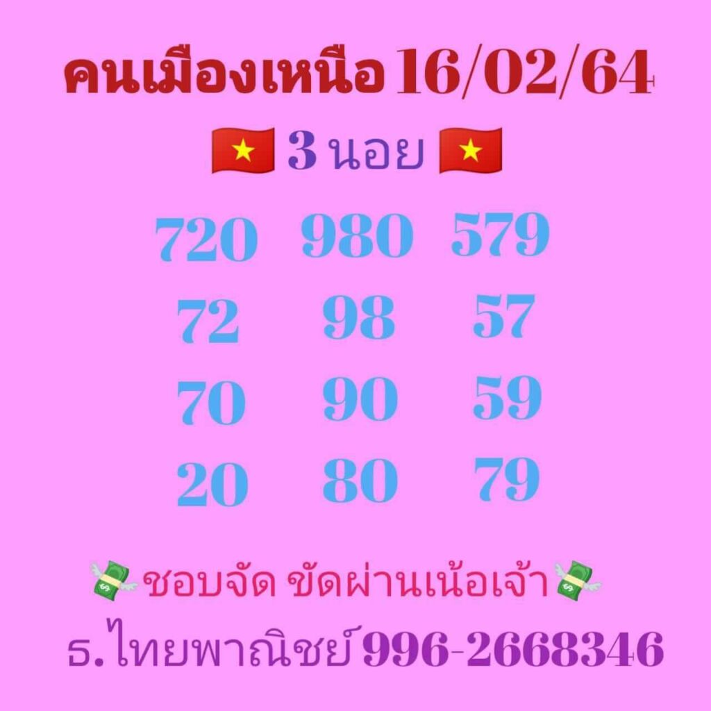 หวยฮานอยวันนี้ 16/2/64 ชุดที่5