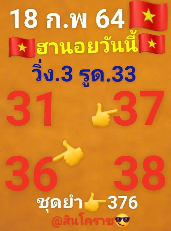 หวยฮานอยวันนี้ 18/2/64 ชุดที่14