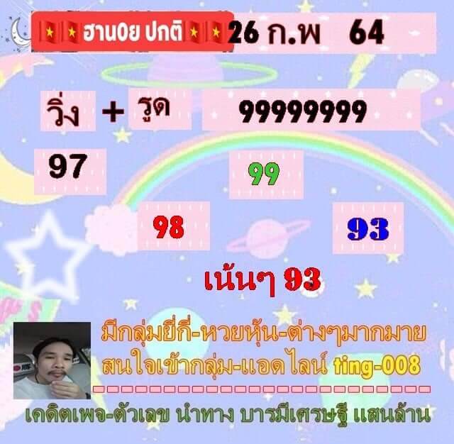 หวยฮานอยวันนี้ 26/2/64 ชุดที่7