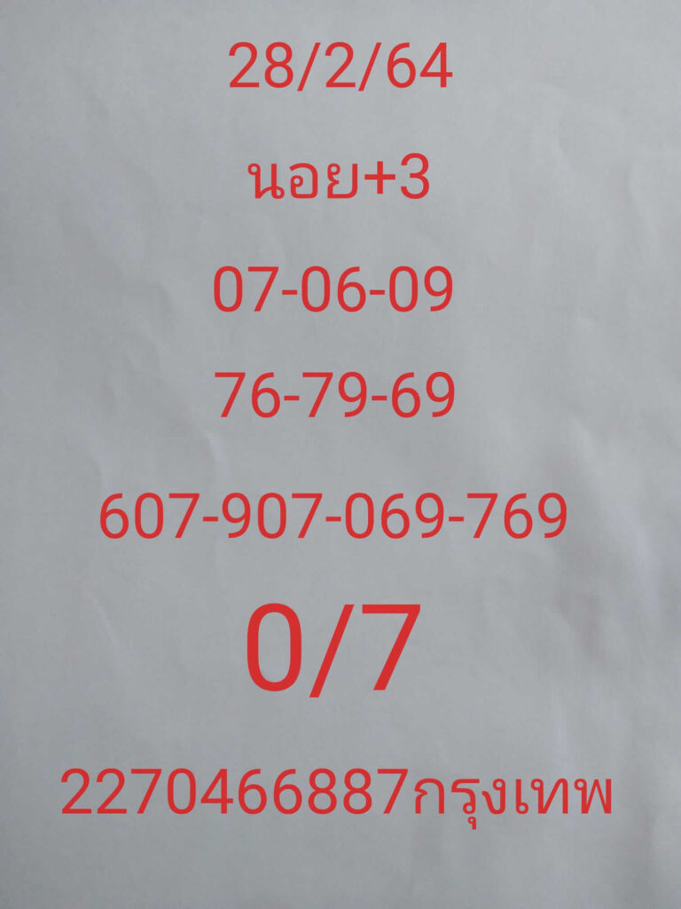 หวยฮานอยวันนี้ 28/2/64 ชุดที่10