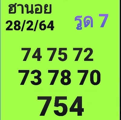 หวยฮานอยวันนี้ 28/2/64 ชุดที่8