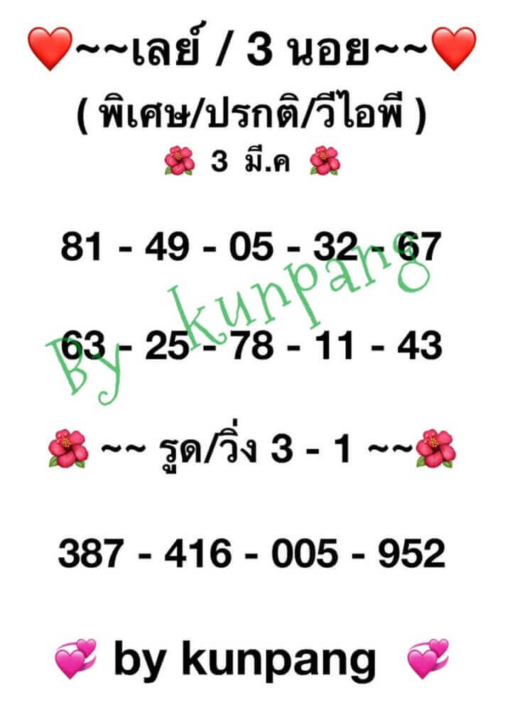 หวยมาเลย์วันนี้ 3/3/64 ชุดที่1