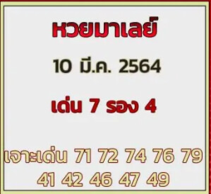 แนวทางหวยมาเลย์ 10/3/64 ชุดที่4