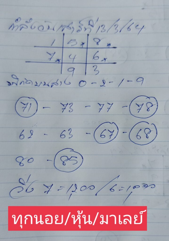 แนวทางหวยมาเลย์ 13/3/64 ชุดที่1