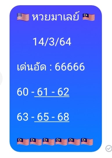 แนวทางหวยมาเลย์ 14/3/64 ชุดที่1