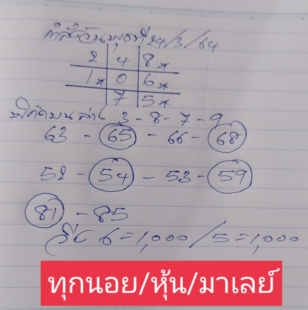 แนวทางหวยมาเลย์ 24/3/64 ชุดที่13