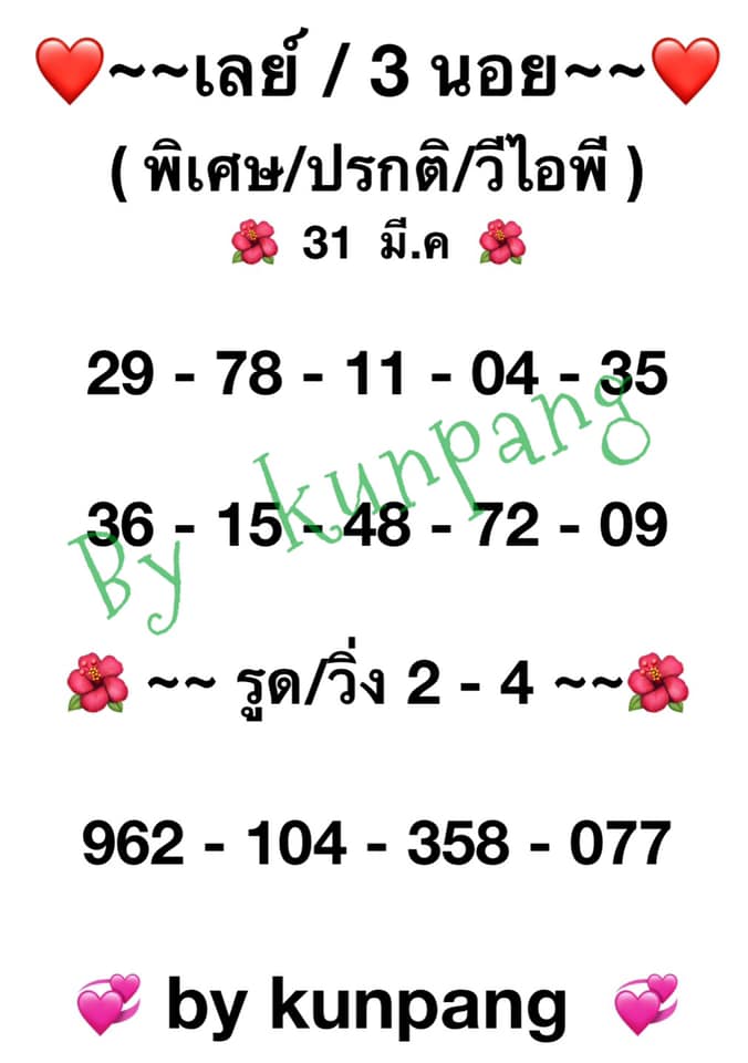 แนวทางหวยมาเลย์ 31/3/64 ชุดที่6