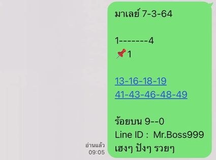 แนวทางหวยมาเลย์ 7/3/64 ชุดที่12