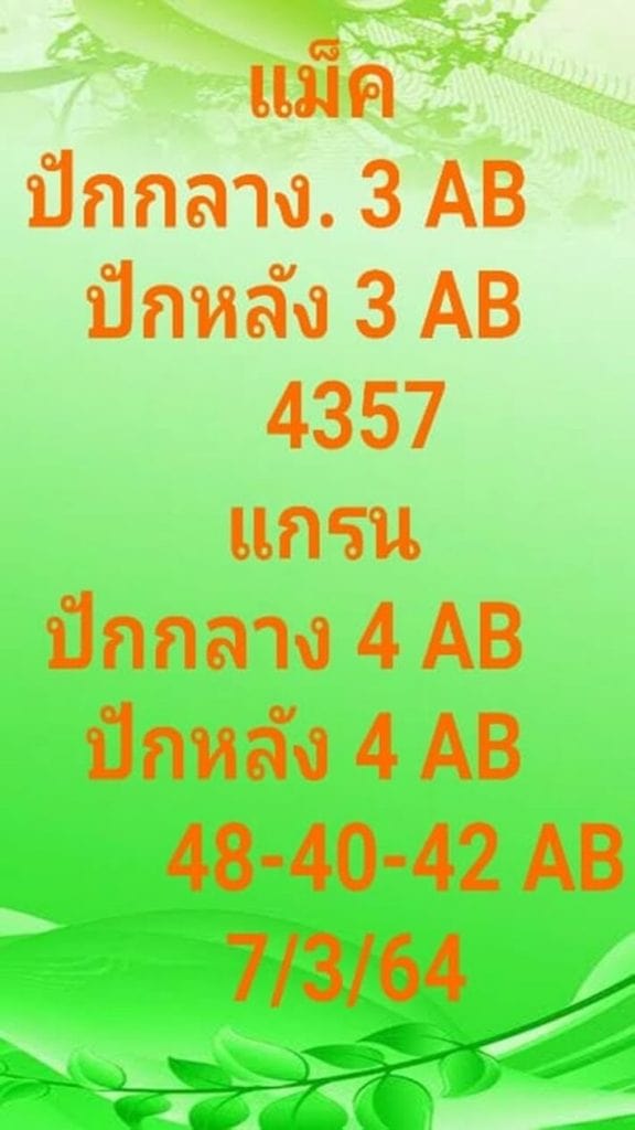 แนวทางหวยมาเลย์ 7/3/64 ชุดที่4