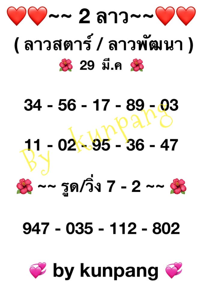 แนวทางหวยลาว 29/3/64 ชุดที่2