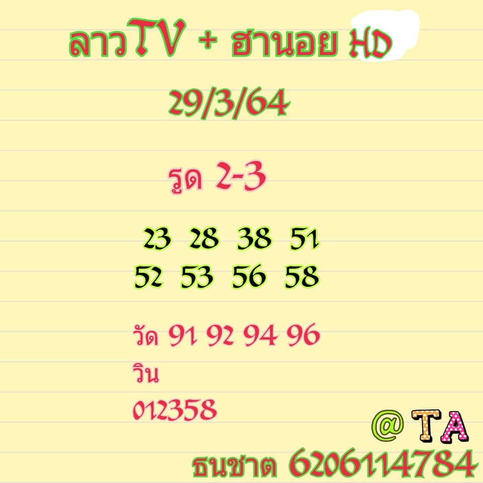 แนวทางหวยลาว 29/3/64 ชุดที่8