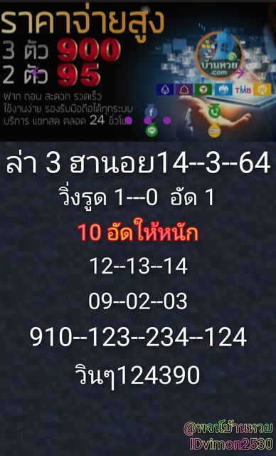 แนวทางหวยฮานอย 14/3/64 ชุดที่5