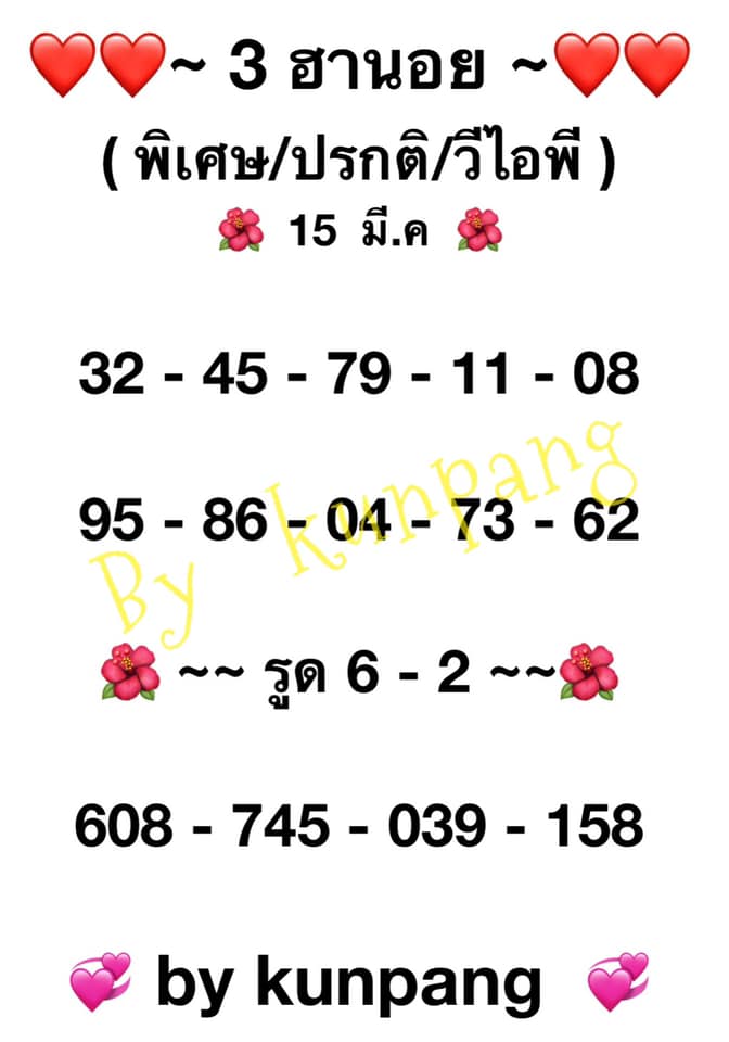 แนวทางหวยฮานอย 15/3/64 ชุดที่3