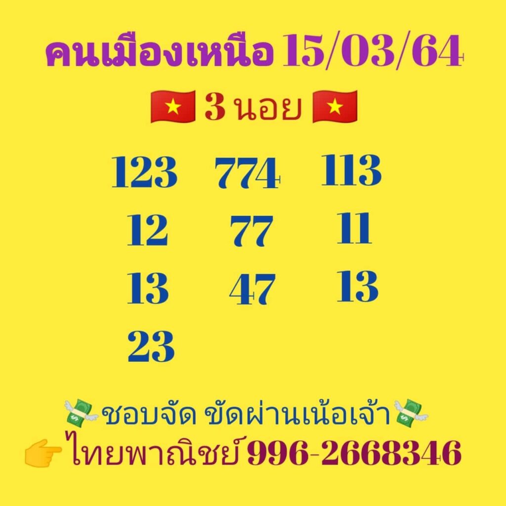 แนวทางหวยฮานอย 15/3/64 ชุดที่4