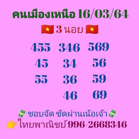 แนวทางหวยฮานอย 16/3/64 ชุดที่4