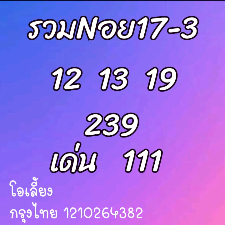 แนวทางหวยฮานอย 17/3/64 ชุดที่2