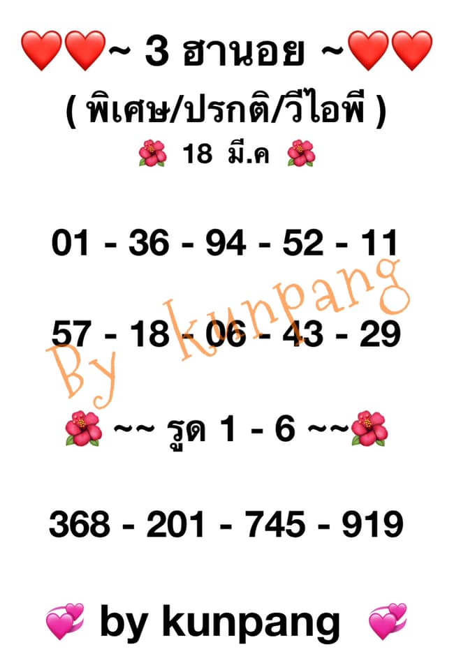 แนวทางหวยฮานอย 18/3/64 ชุดที่7