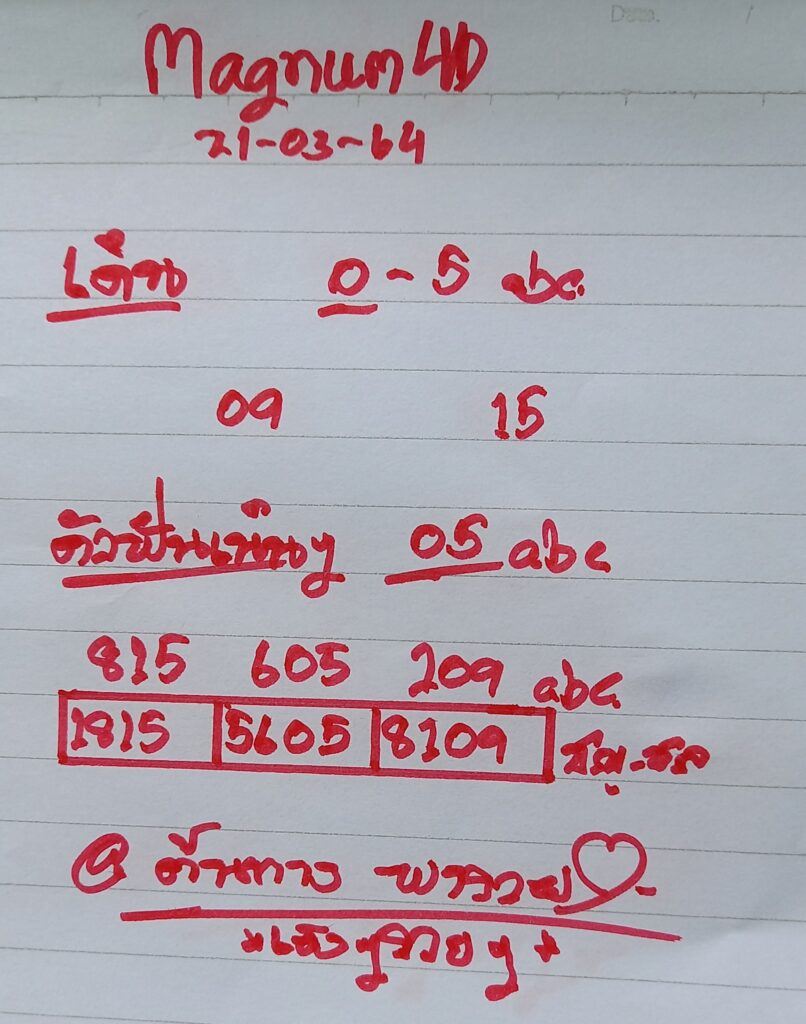 แนวทางหวยมาเลย์ 21/3/64 ชุดที่ 6