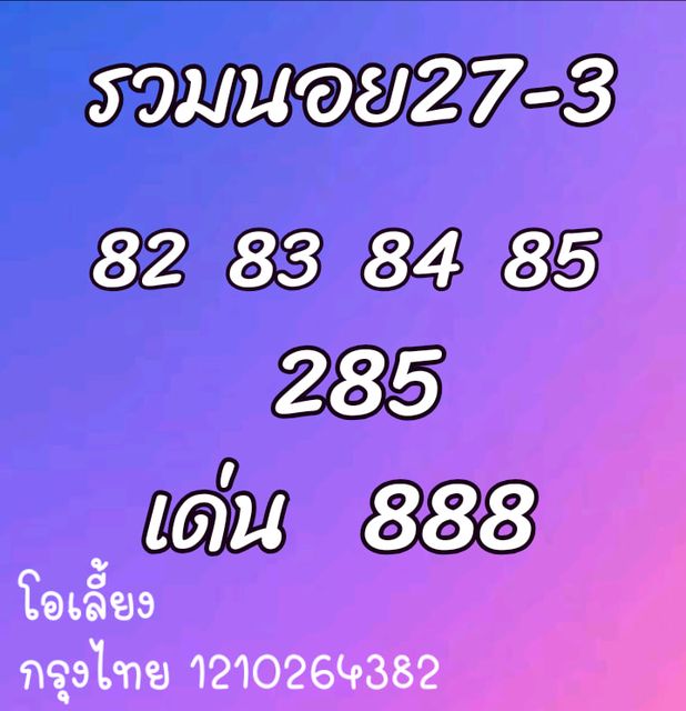 แนวทางหวยฮานอย 27/3/64 ชุดที่11