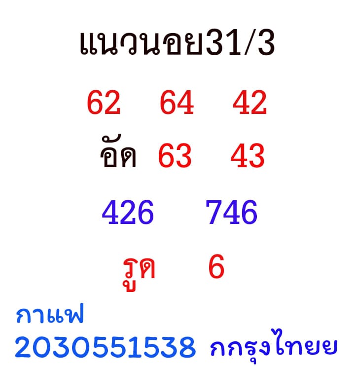 แนวทางหวยฮานอย 31/3/64 ชุดที่8